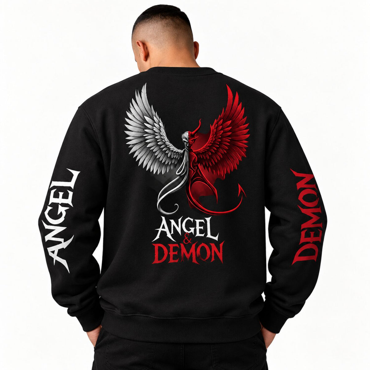Angel & Demon Gothic Hoodie/Sweatshirt – Dual Wing Graphic Streetwear Sweatshirt