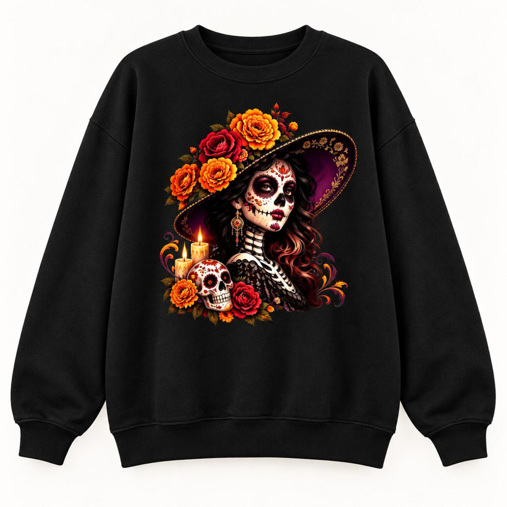La Catrina Day of the Dead T-Shirt/Sweatshirt/Hoodie – Floral Sugar Skull Mexican Graphic Tee