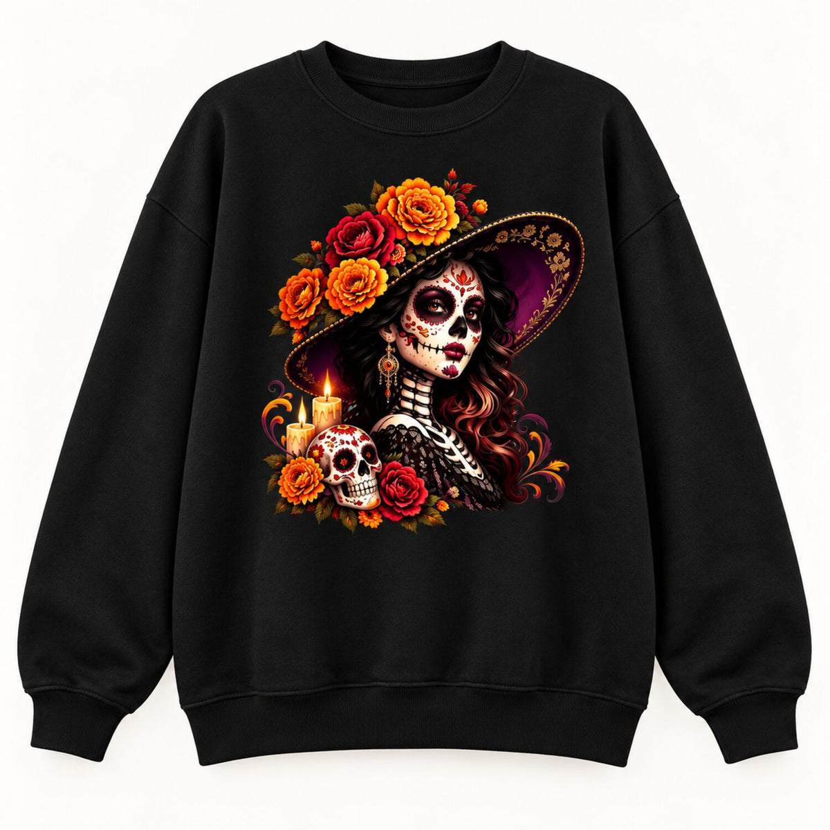 La Catrina Day of the Dead T-Shirt/Sweatshirt/Hoodie – Floral Sugar Skull Mexican Graphic Tee