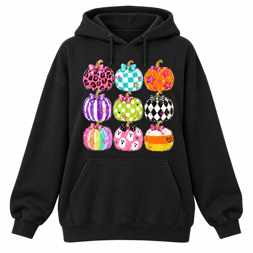 Coquette Halloween Pumpkin T-Shirt/Sweatshirt/Hoodie – Colorful Bow Graphic Vintage Washed Tee