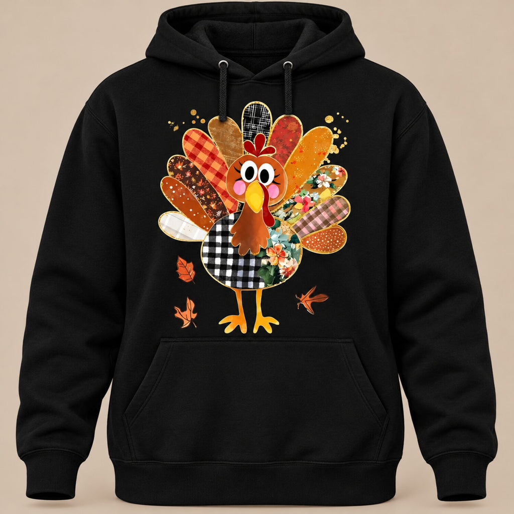 Women's Cute Patchwork Turkey T-Shirt/Sweatshirt/Hoodie – Thanksgiving Fall Graphic Tee