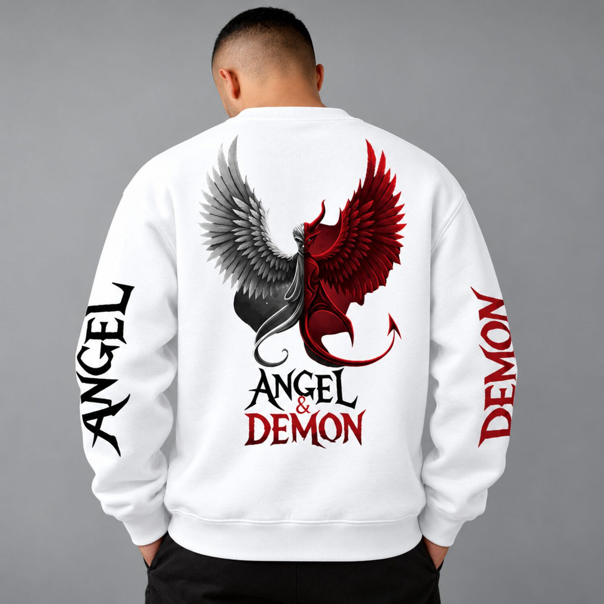 Angel & Demon Gothic Hoodie/Sweatshirt – Dual Wing Graphic Streetwear Sweatshirt