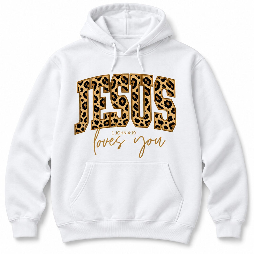 Jesus Loves You Leopard Print T-Shirt/Sweatshirt/Hoodie – Trendy Christian Faith Graphic Tee for Women