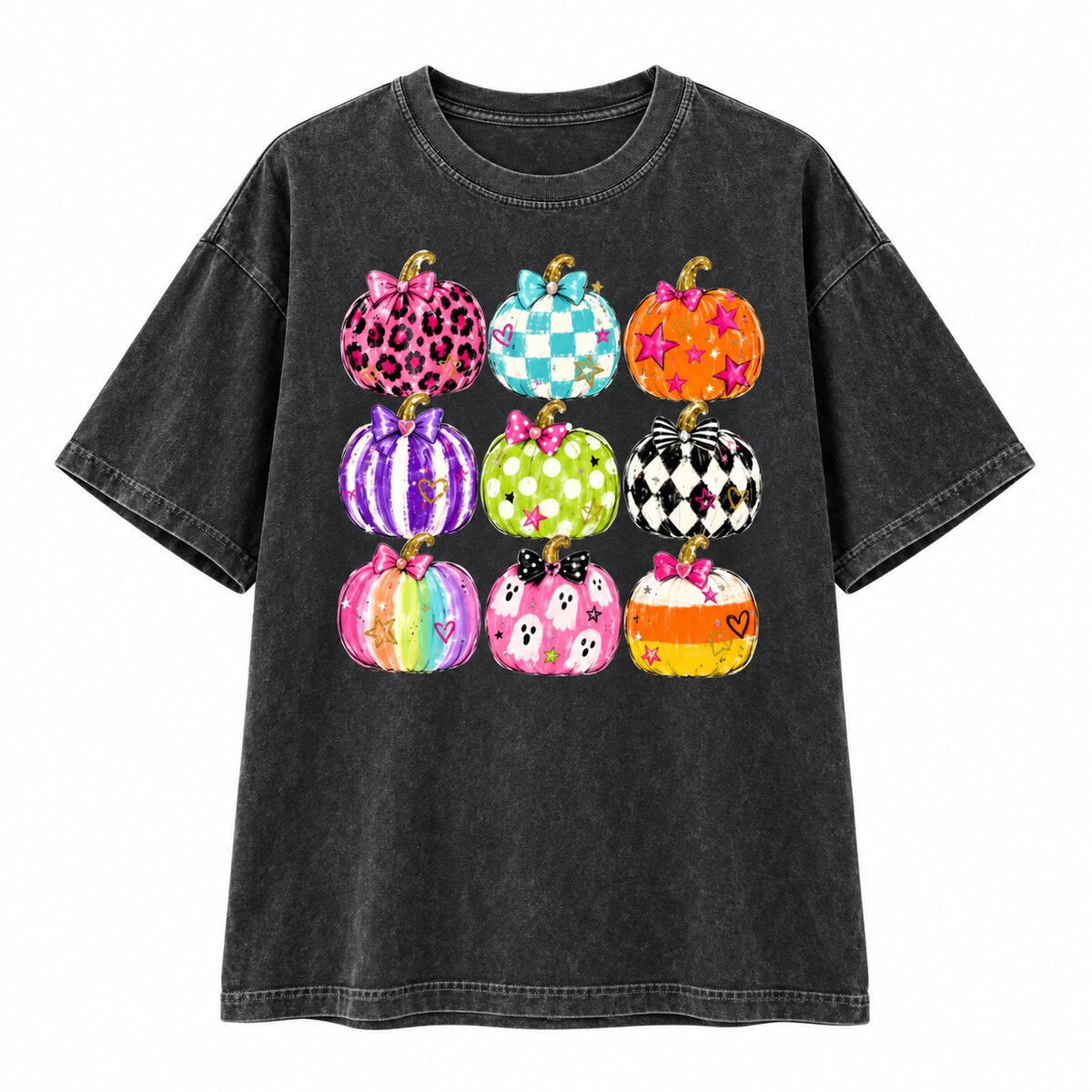 Coquette Halloween Pumpkin T-Shirt/Sweatshirt/Hoodie – Colorful Bow Graphic Vintage Washed Tee