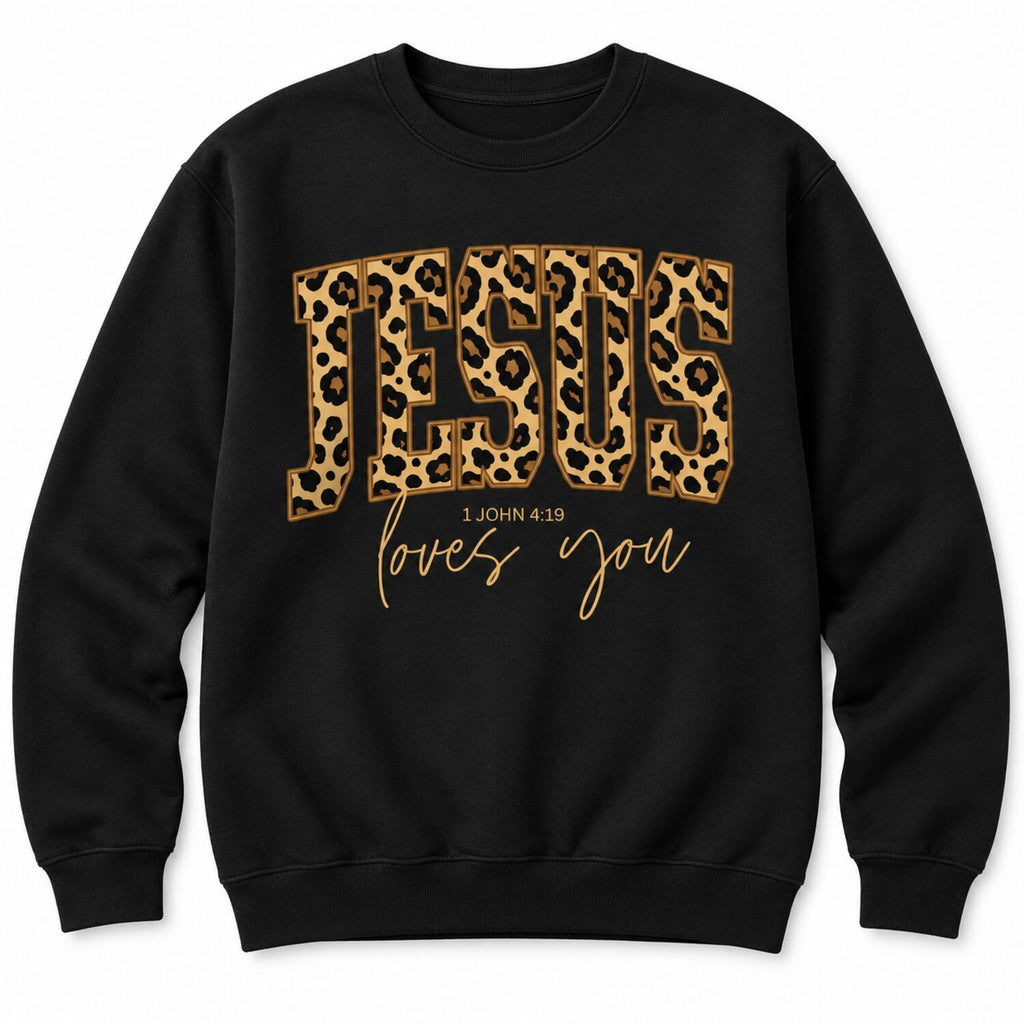 Jesus Loves You Leopard Print T-Shirt/Sweatshirt/Hoodie – Trendy Christian Faith Graphic Tee for Women