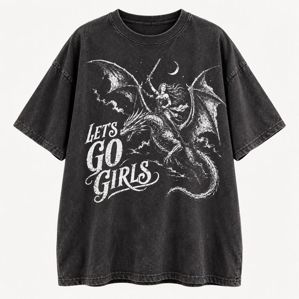 Let’s Go Girls Dragon Rider Shirt/Sweatshirt/Hoodie – Vintage Fantasy Woman Graphic Tee
