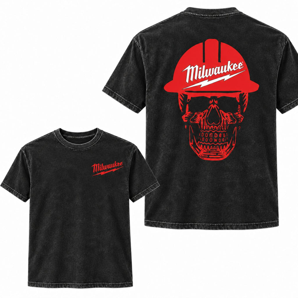 Milwaukee Skull Graphic T-Shirt/Sweatshirt/Hoodie – Hard Hat Workwear Front & Back Print Tee