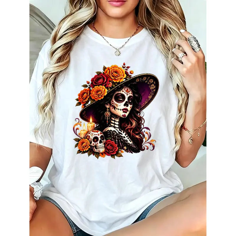 La Catrina Day of the Dead T-Shirt/Sweatshirt/Hoodie – Floral Sugar Skull Mexican Graphic Tee
