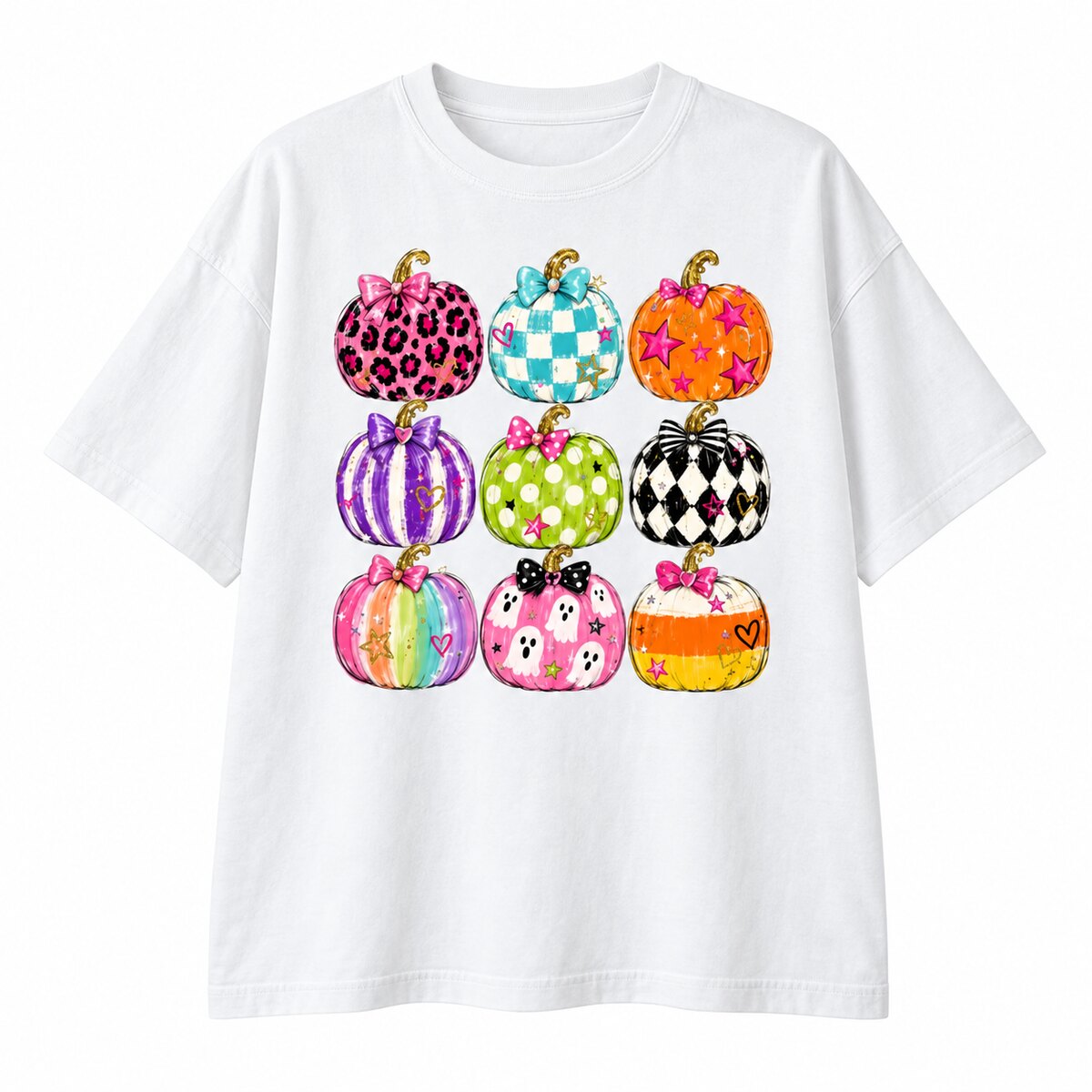 Coquette Halloween Pumpkin T-Shirt/Sweatshirt/Hoodie – Colorful Bow Graphic Vintage Washed Tee