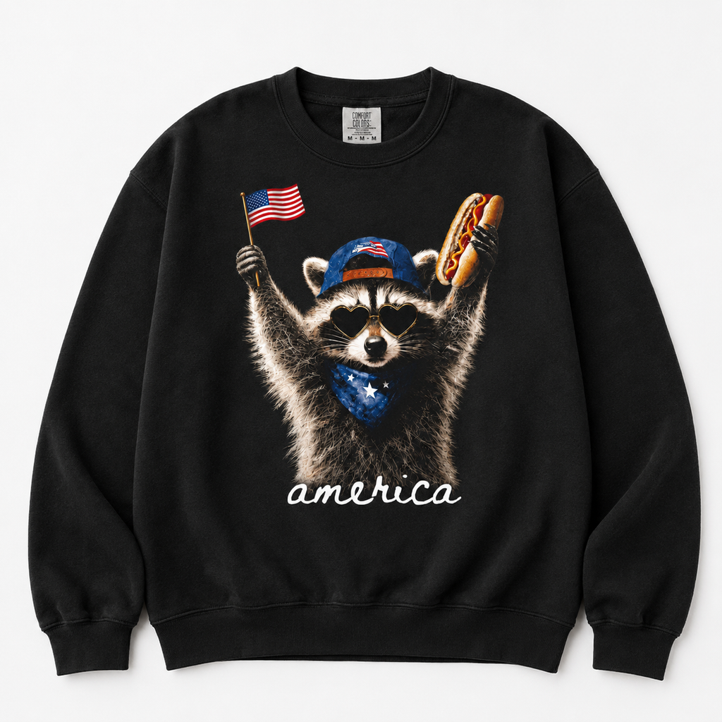 Feral & Free America Raccoon Tee/Sweatshirt/Hoodie - Funny Patriotic 4th of July