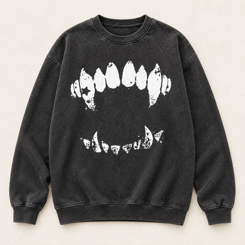 Vintage Vampire Fangs T-Shirt/Sweatshirt/Hoodie – Gothic Horror Bite Graphic Washed Tee