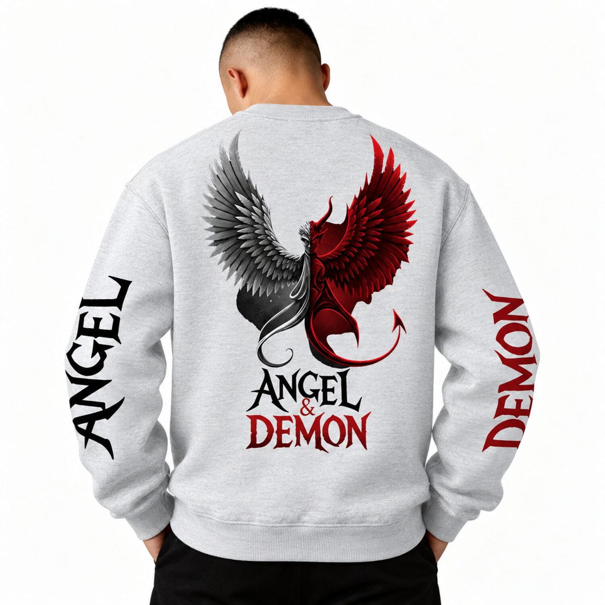 Angel & Demon Gothic Hoodie/Sweatshirt – Dual Wing Graphic Streetwear Sweatshirt