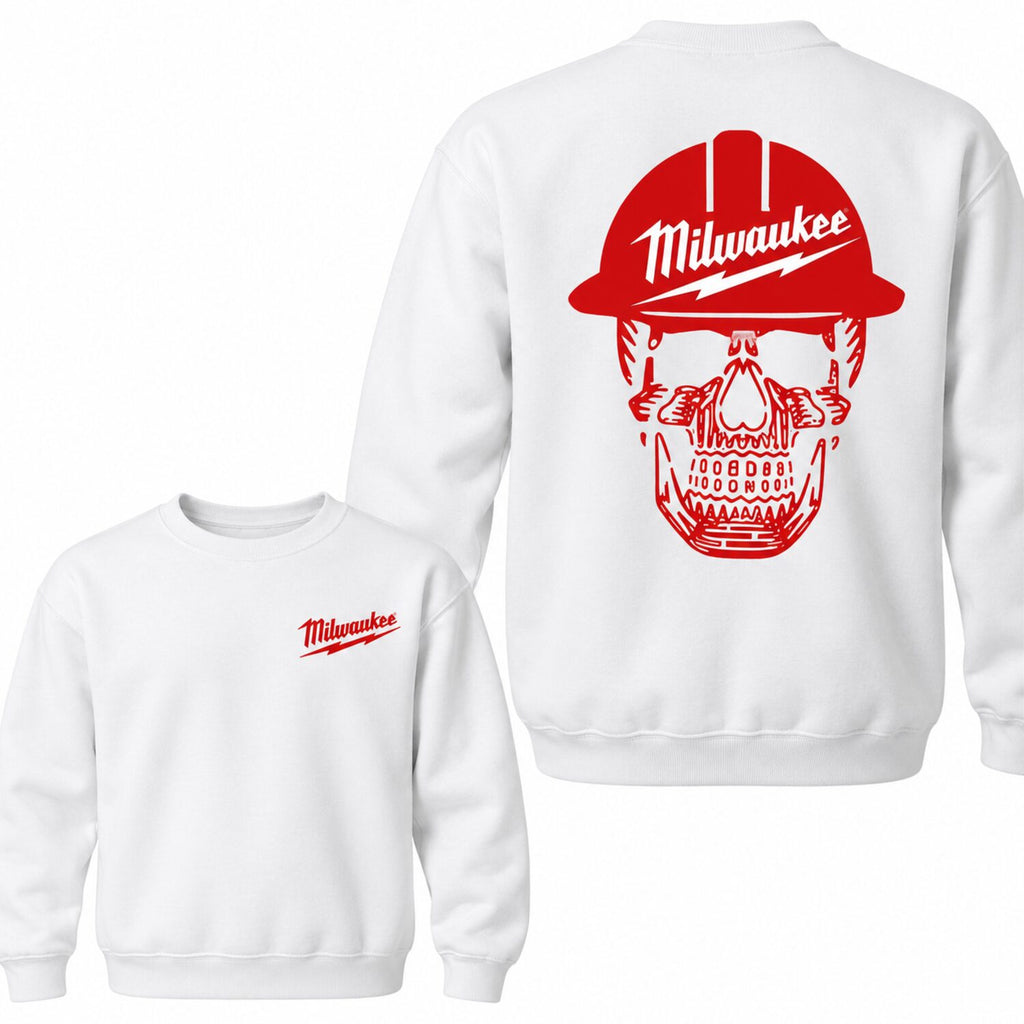 Milwaukee Skull Graphic T-Shirt/Sweatshirt/Hoodie – Hard Hat Workwear Front & Back Print Tee