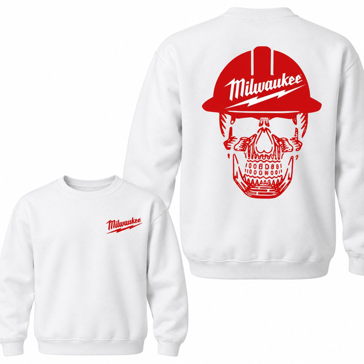 Milwaukee Skull Graphic T-Shirt/Sweatshirt/Hoodie – Hard Hat Workwear Front & Back Print Tee