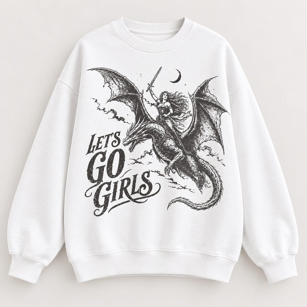 Let’s Go Girls Dragon Rider Shirt/Sweatshirt/Hoodie – Vintage Fantasy Woman Graphic Tee