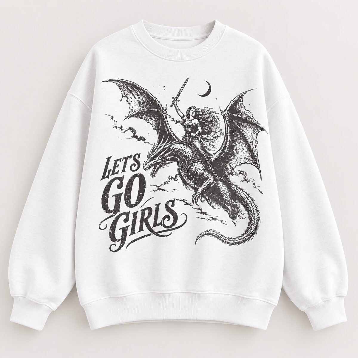 Let’s Go Girls Dragon Rider Shirt/Sweatshirt/Hoodie – Vintage Fantasy Woman Graphic Tee
