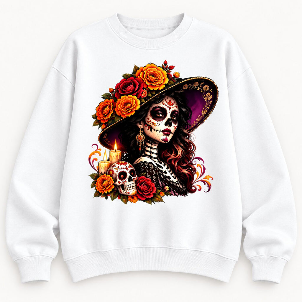 La Catrina Day of the Dead T-Shirt/Sweatshirt/Hoodie – Floral Sugar Skull Mexican Graphic Tee