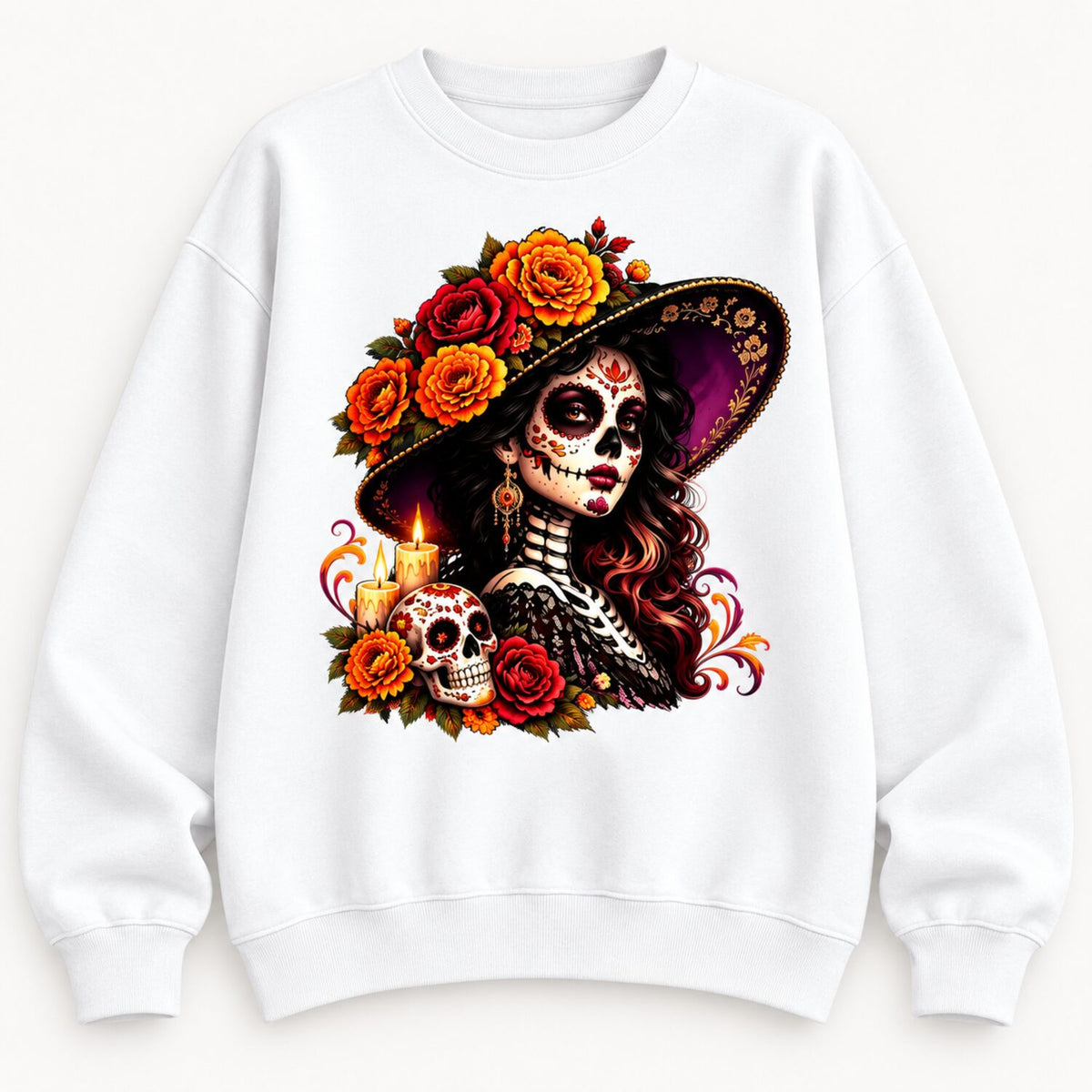 La Catrina Day of the Dead T-Shirt/Sweatshirt/Hoodie – Floral Sugar Skull Mexican Graphic Tee