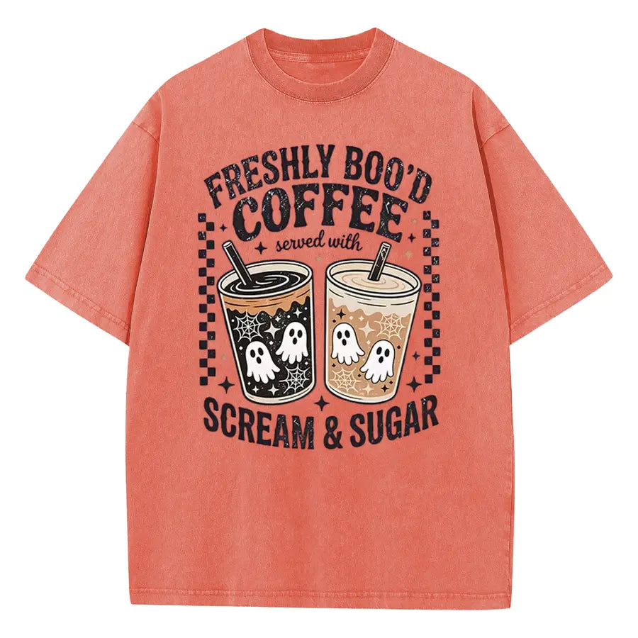 Freshly Boo’d Coffee Halloween T-Shirt/Sweatshirt/Hoodie – Ghost Coffee Scream & Sugar Graphic Tee