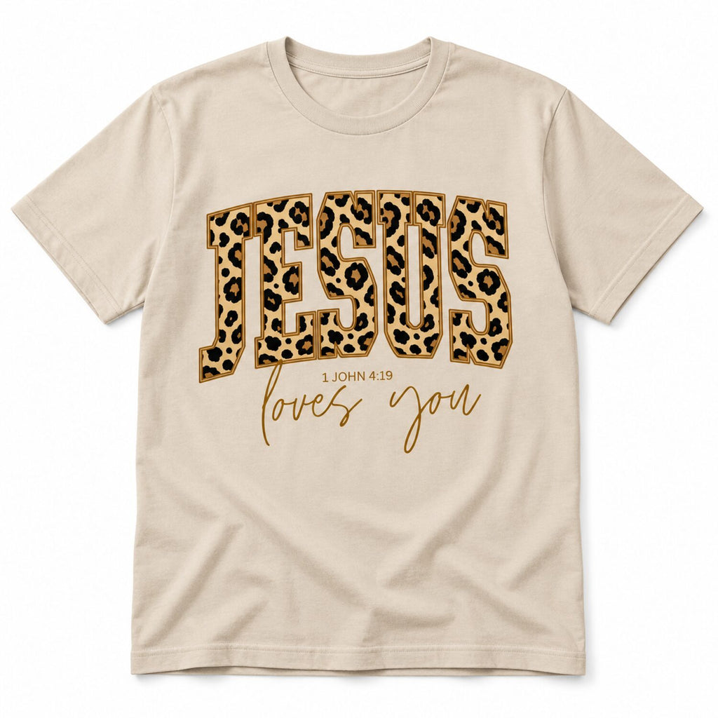 Jesus Loves You Leopard Print T-Shirt/Sweatshirt/Hoodie – Trendy Christian Faith Graphic Tee for Women
