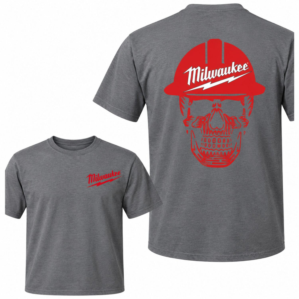 Milwaukee Skull Graphic T-Shirt/Sweatshirt/Hoodie – Hard Hat Workwear Front & Back Print Tee