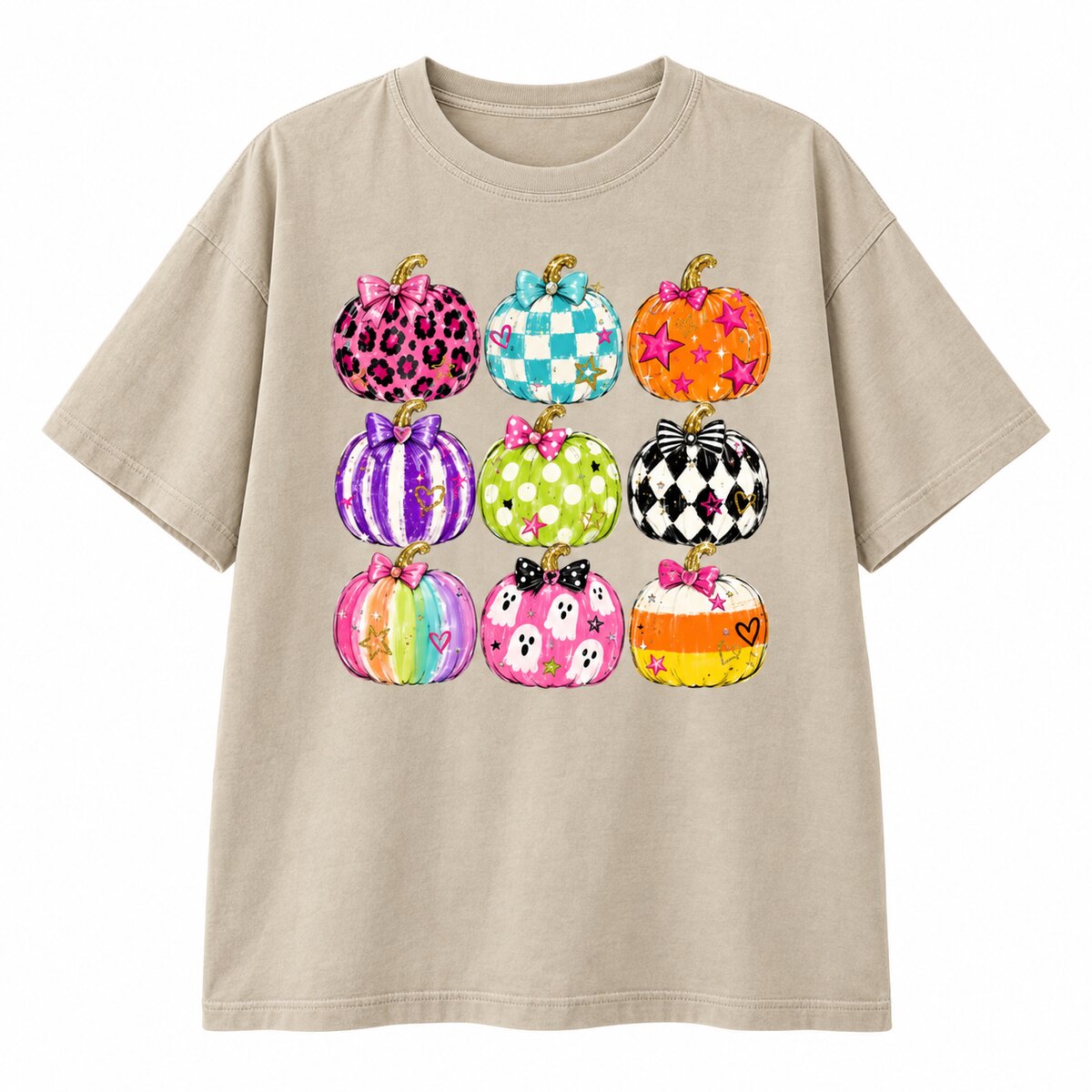 Coquette Halloween Pumpkin T-Shirt/Sweatshirt/Hoodie – Colorful Bow Graphic Vintage Washed Tee