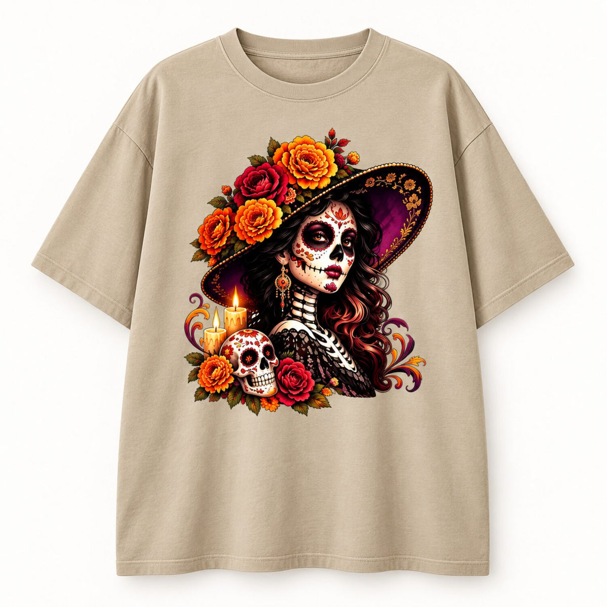La Catrina Day of the Dead T-Shirt/Sweatshirt/Hoodie – Floral Sugar Skull Mexican Graphic Tee