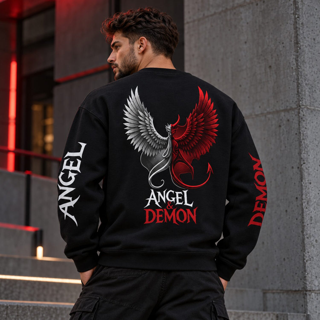 Angel & Demon Gothic Hoodie/Sweatshirt – Dual Wing Graphic Streetwear Sweatshirt