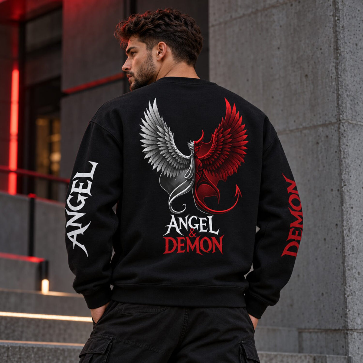 Angel & Demon Gothic Hoodie/Sweatshirt – Dual Wing Graphic Streetwear Sweatshirt