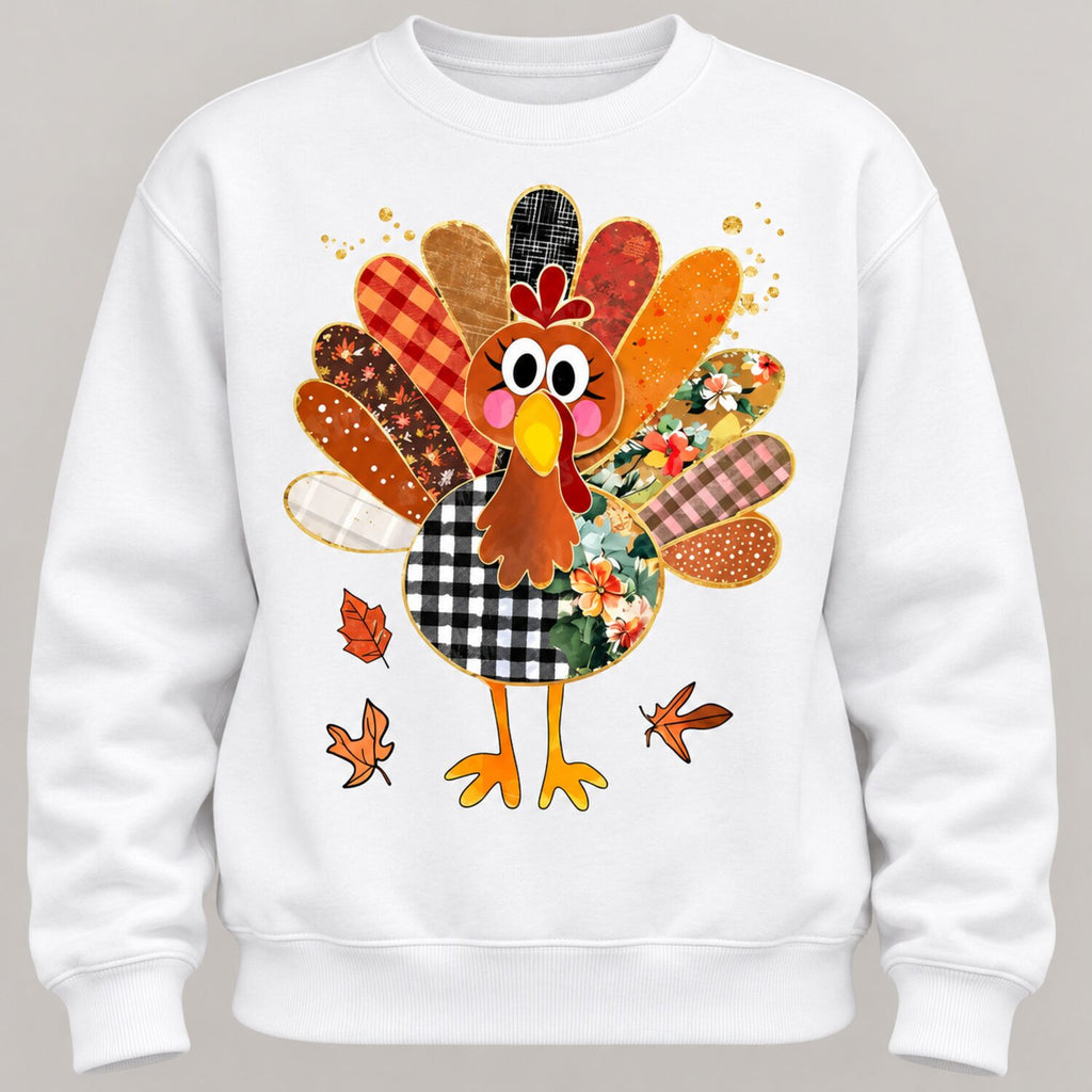 Women's Cute Patchwork Turkey T-Shirt/Sweatshirt/Hoodie – Thanksgiving Fall Graphic Tee