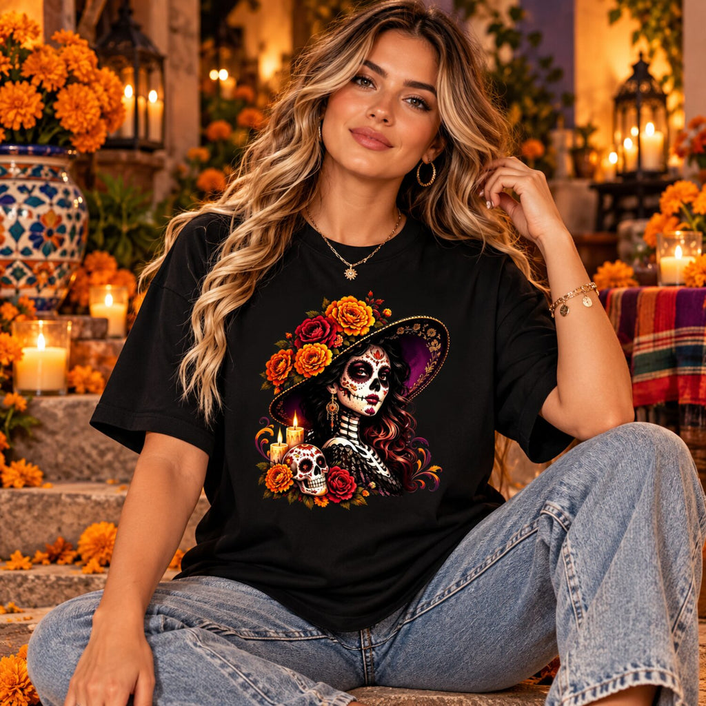 La Catrina Day of the Dead T-Shirt/Sweatshirt/Hoodie – Floral Sugar Skull Mexican Graphic Tee