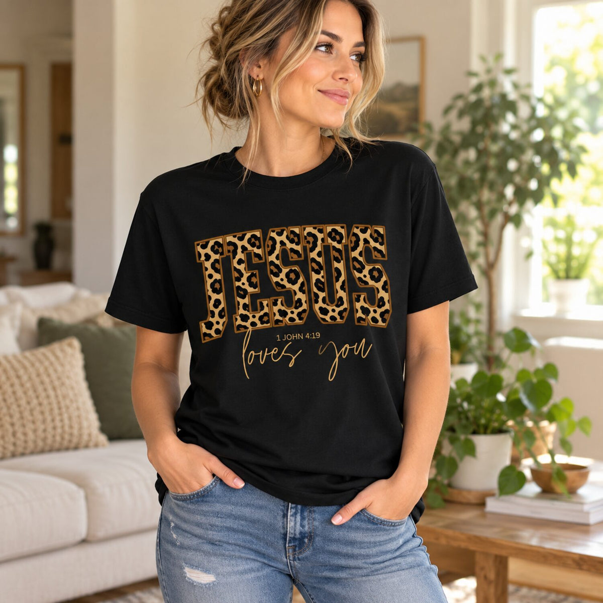 Jesus Loves You Leopard Print T-Shirt/Sweatshirt/Hoodie – Trendy Christian Faith Graphic Tee for Women