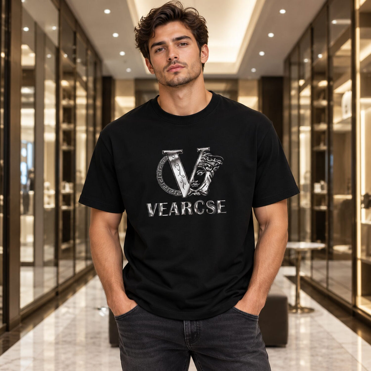 Men's Metallic Silver Graphic T-Shirt/Sweatshirt/Hoodie – Black Luxury Streetwear Tee
