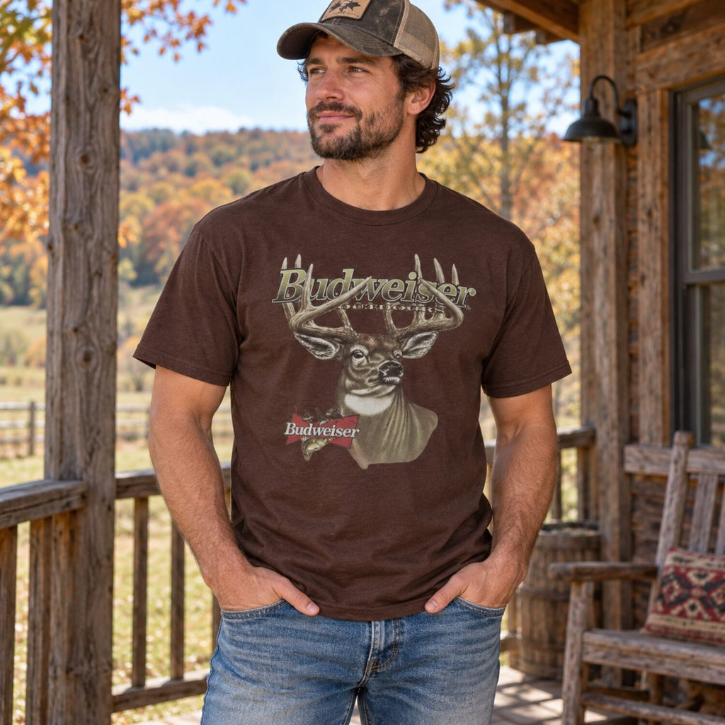Vintage Budweiser Deer Graphic T-Shirt/Sweatshirt/Hoodie – Retro Americana Brown Western Tee