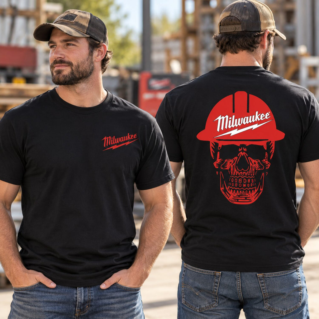 Milwaukee Skull Graphic T-Shirt/Sweatshirt/Hoodie – Hard Hat Workwear Front & Back Print Tee