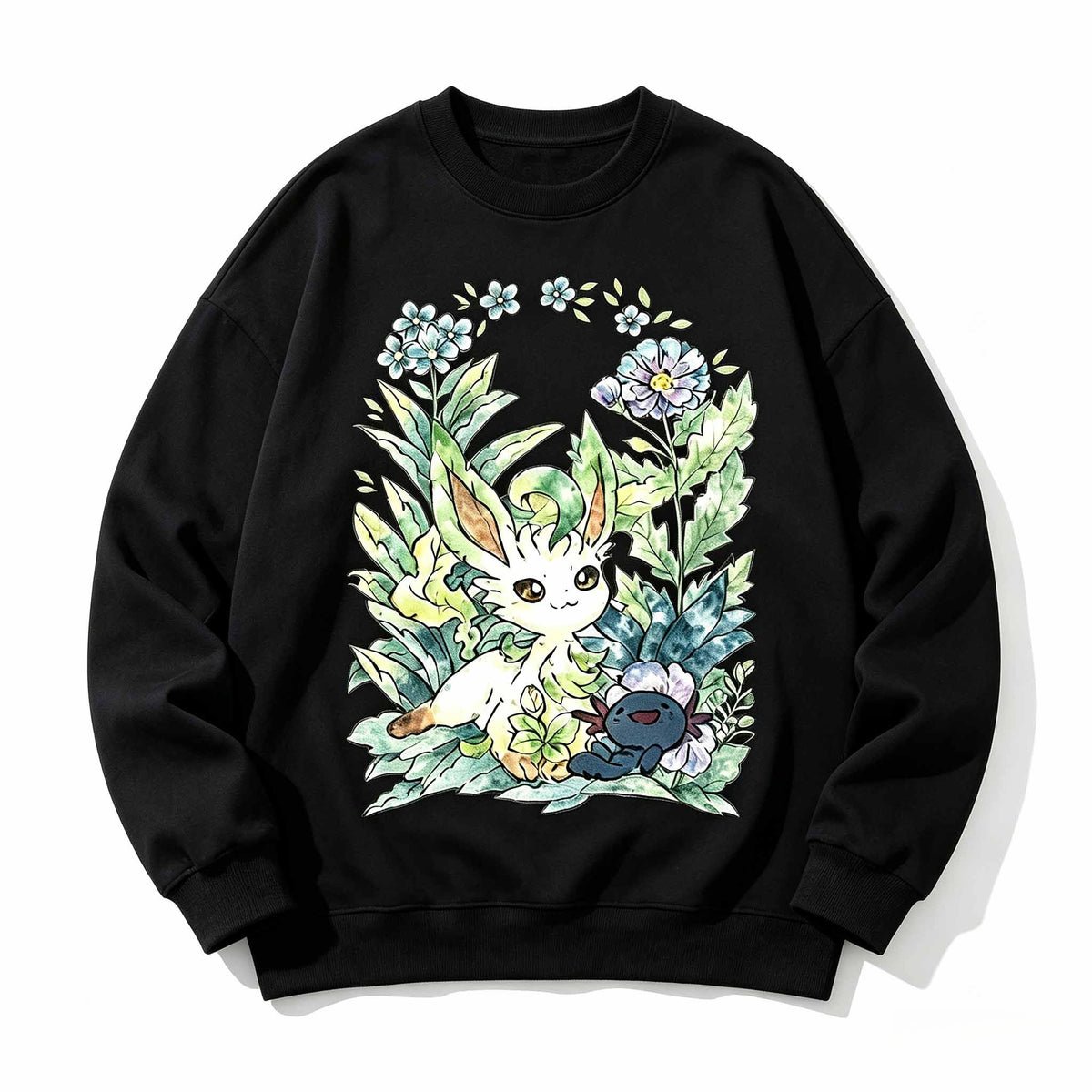 Leafeon Floral Garden T-Shirt, Sweatshirt & Hoodie – Cute Botanical Anime Graphic, Nature Lover & Pokémon Fan Gift