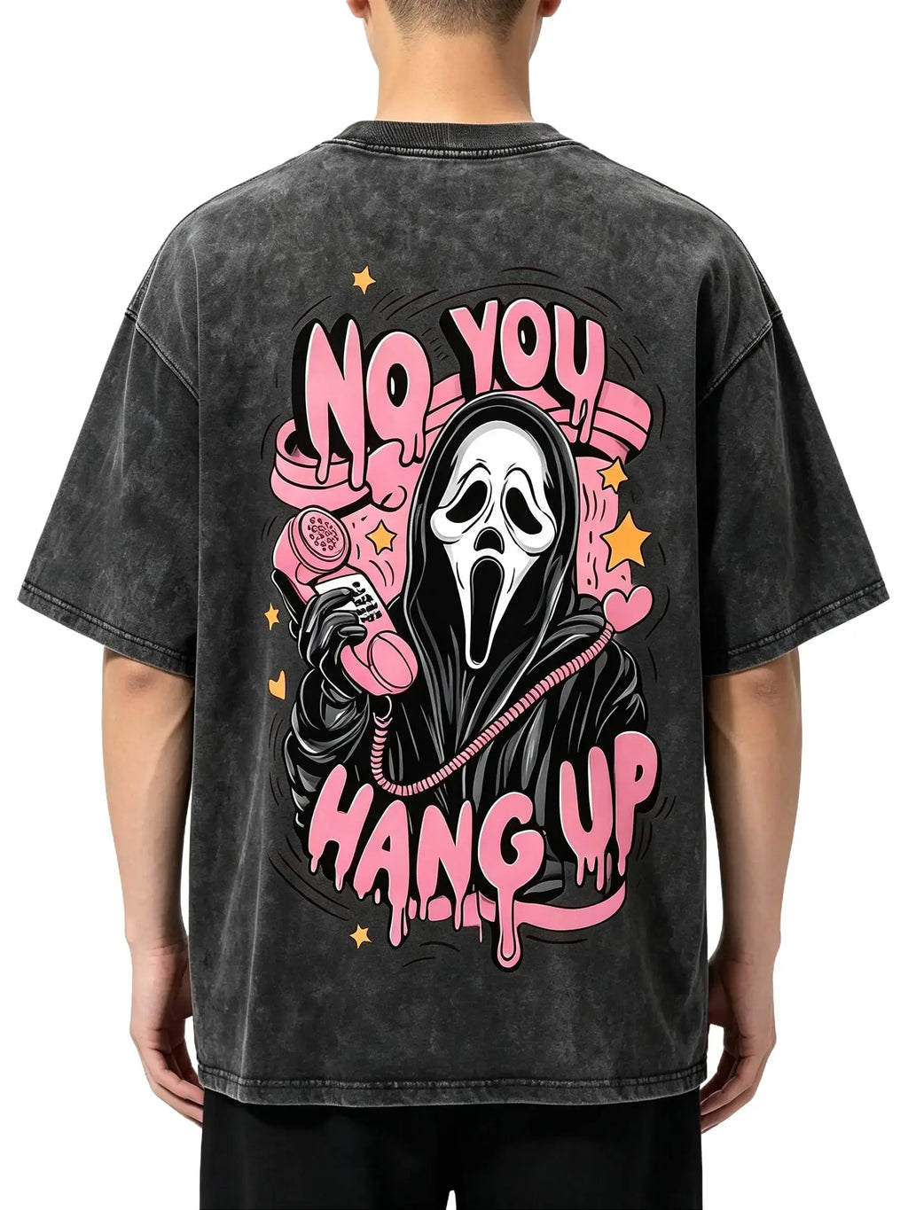 No You Hang Up Horror T-Shirt/Sweatshirt/Hoodie – Vintage Washed Pink Ghost Graphic Front & Back Tee