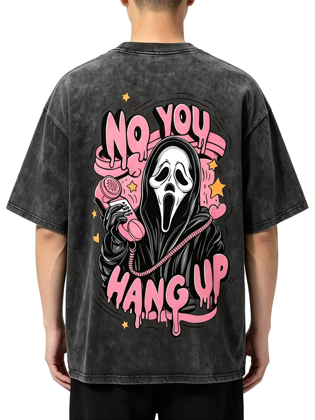 No You Hang Up Horror T-Shirt/Sweatshirt/Hoodie – Vintage Washed Pink Ghost Graphic Front & Back Tee