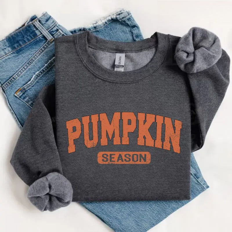 Pumpkin Season Sweatshirt/Hoodie/T-Shirt – Retro Varsity Fall Graphic Crewneck for Women