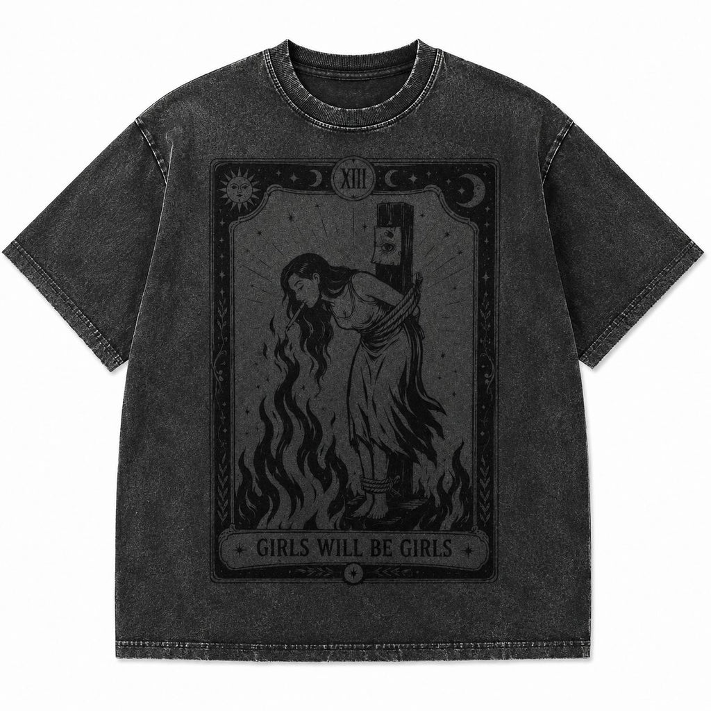 Girls Will Be Girls Witchy Graphic T-Shirt/Sweatshirt/Hoodie – Vintage Tarot Inspired Women's Halloween Tee