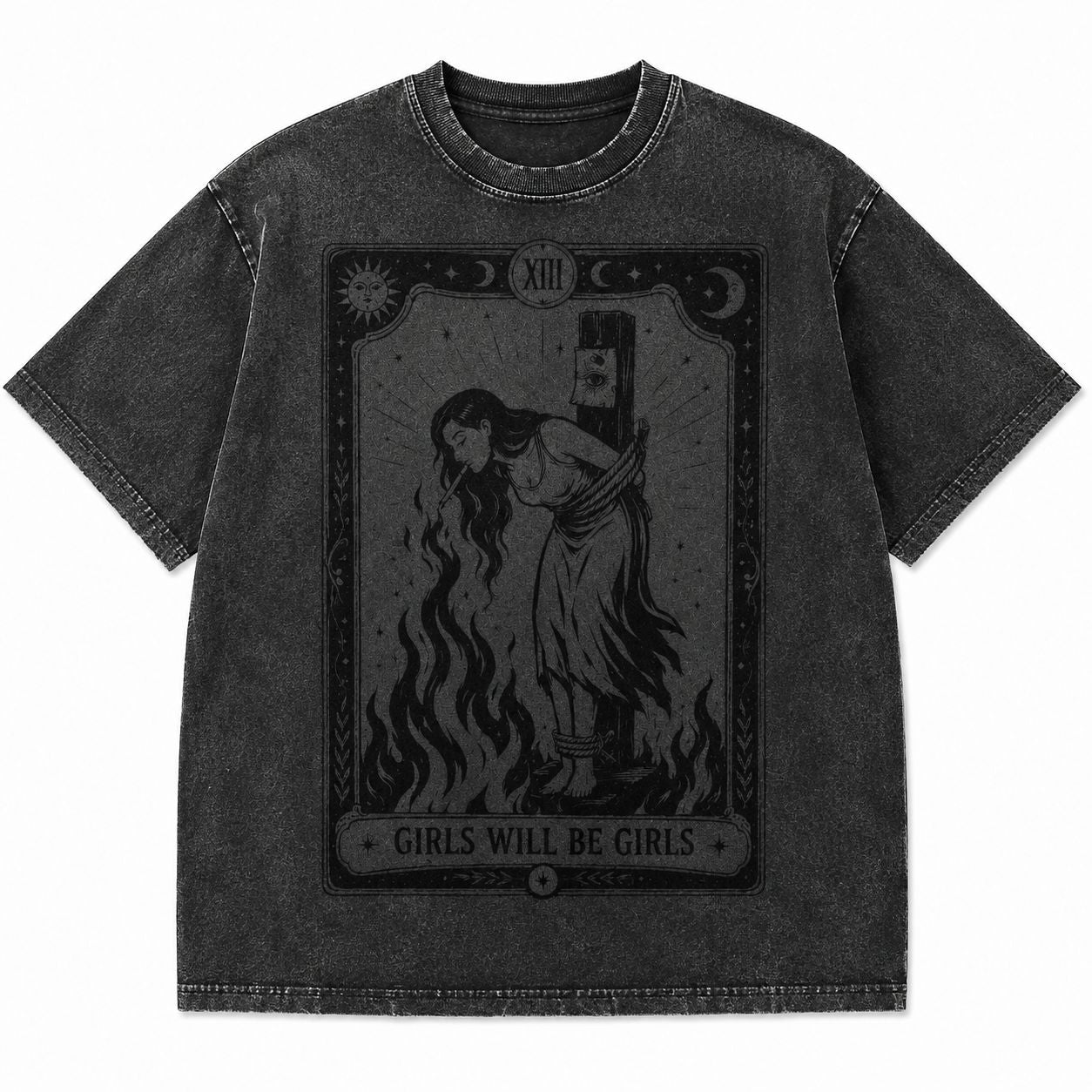 Girls Will Be Girls Witchy Graphic T-Shirt/Sweatshirt/Hoodie – Vintage Tarot Inspired Women's Halloween Tee