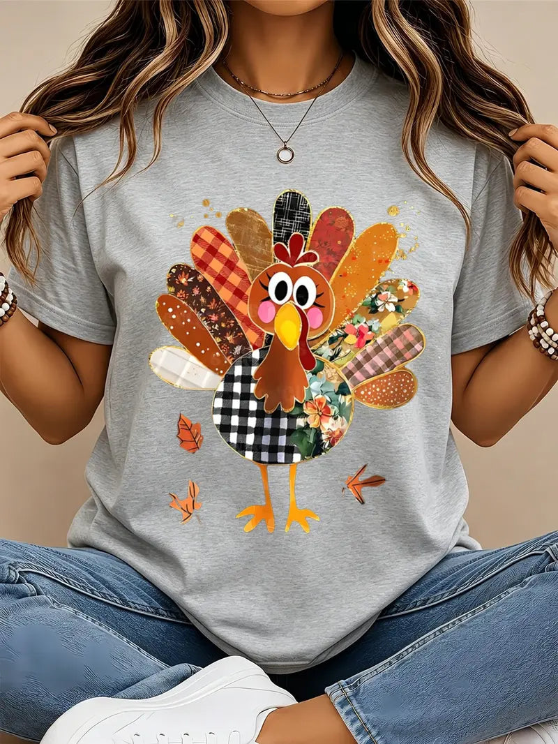 Women's Cute Patchwork Turkey T-Shirt/Sweatshirt/Hoodie – Thanksgiving Fall Graphic Tee