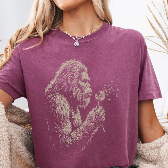 Vintage Sasquatch Nature Tee | Bigfoot Blowing Dandelion Graphic Shirt/Sweatshirt/Hoodie