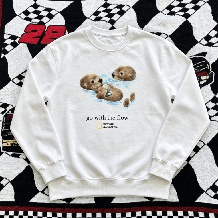 Funny Otter "Go With The Flow" Graphic T-Shirt – Cute Animal Cotton Tee/Sweatshirt/Hoodie