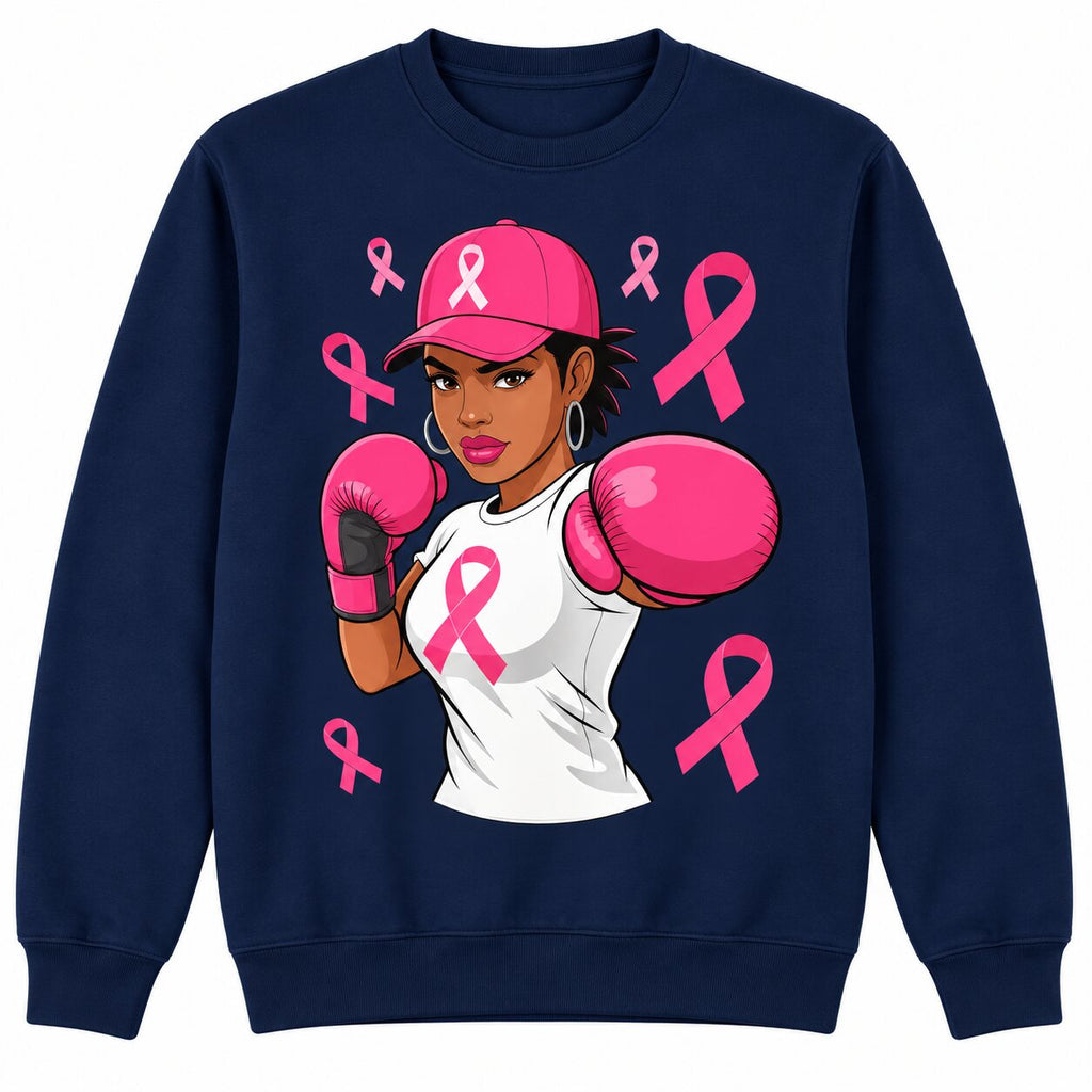 Breast Cancer Awareness Pink Ribbon Fighter Graphic T-Shirt, Sweatshirt & Hoodie – Strong Women Boxing Support Design