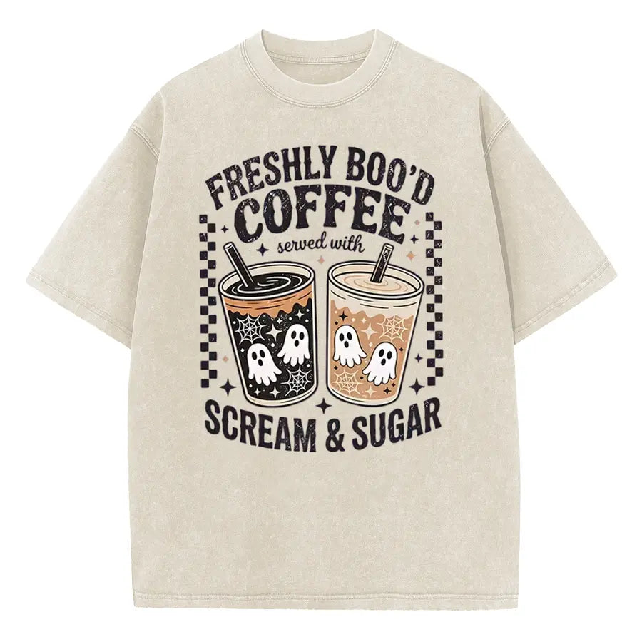 Freshly Boo’d Coffee Halloween T-Shirt/Sweatshirt/Hoodie – Ghost Coffee Scream & Sugar Graphic Tee