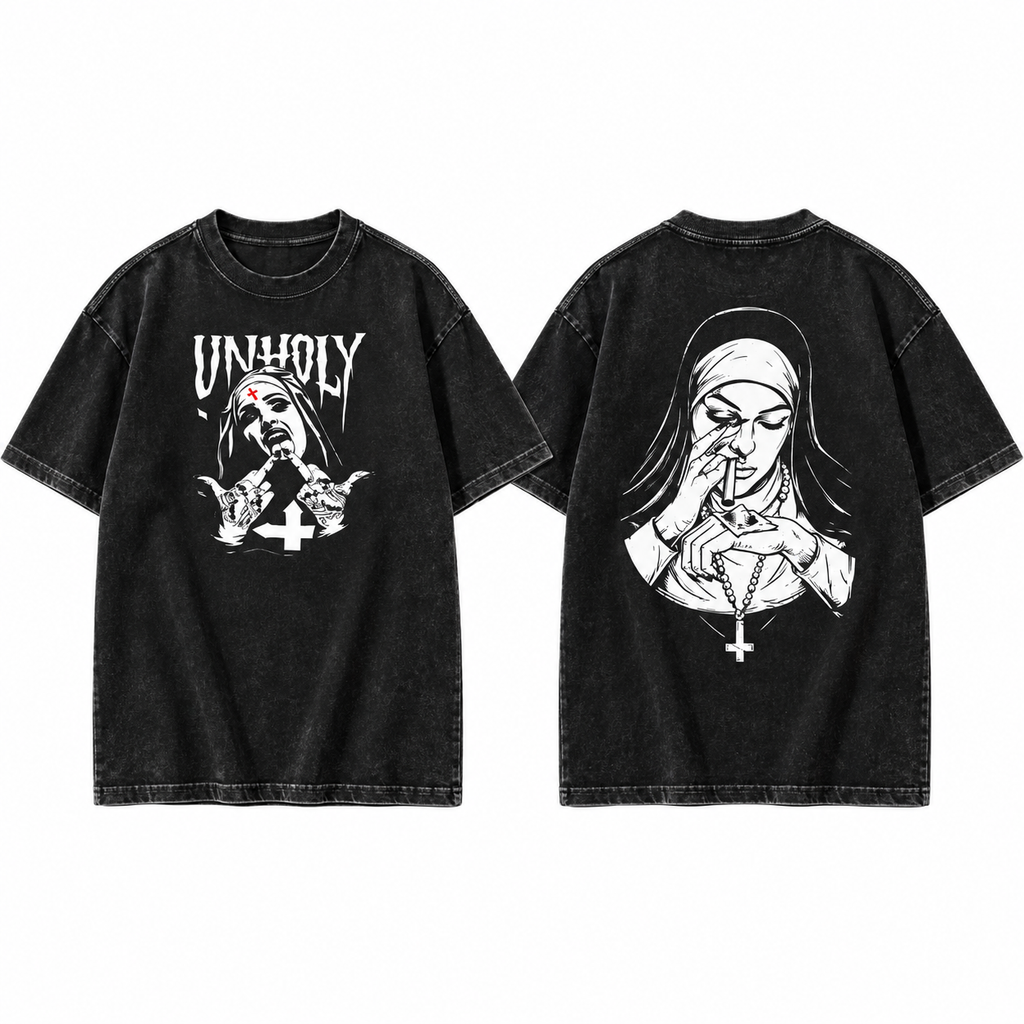 Unholy Nun Gothic Graphic T-Shirt/Sweatshirt/Hooide – Dark Alternative Front & Back Streetwear Tee