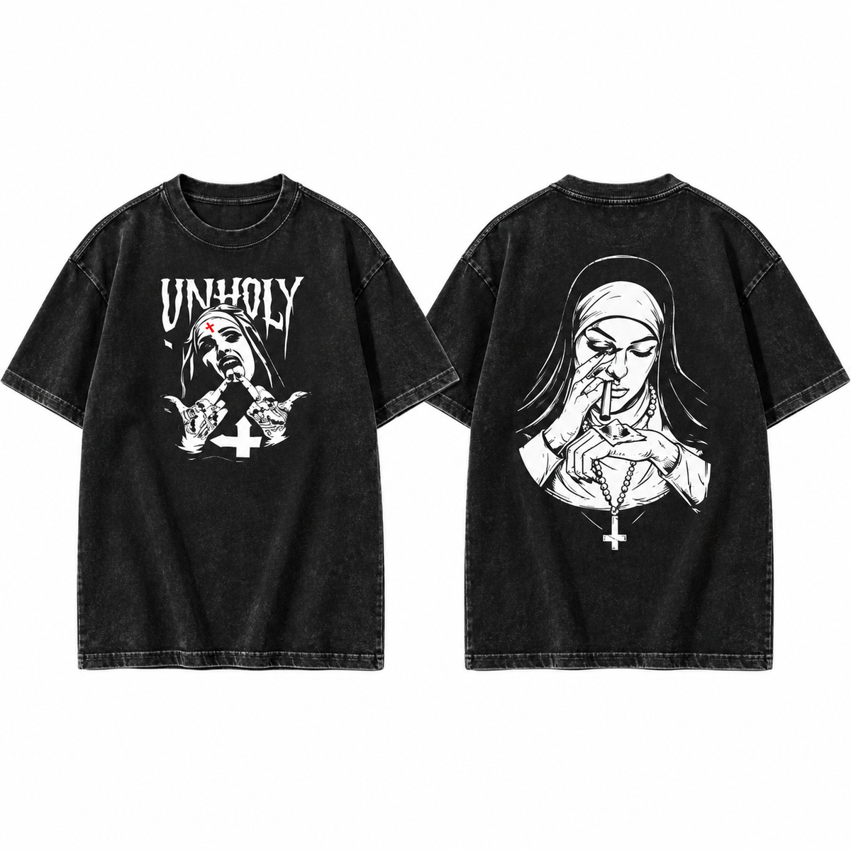 Unholy Nun Gothic Graphic T-Shirt/Sweatshirt/Hooide – Dark Alternative Front & Back Streetwear Tee