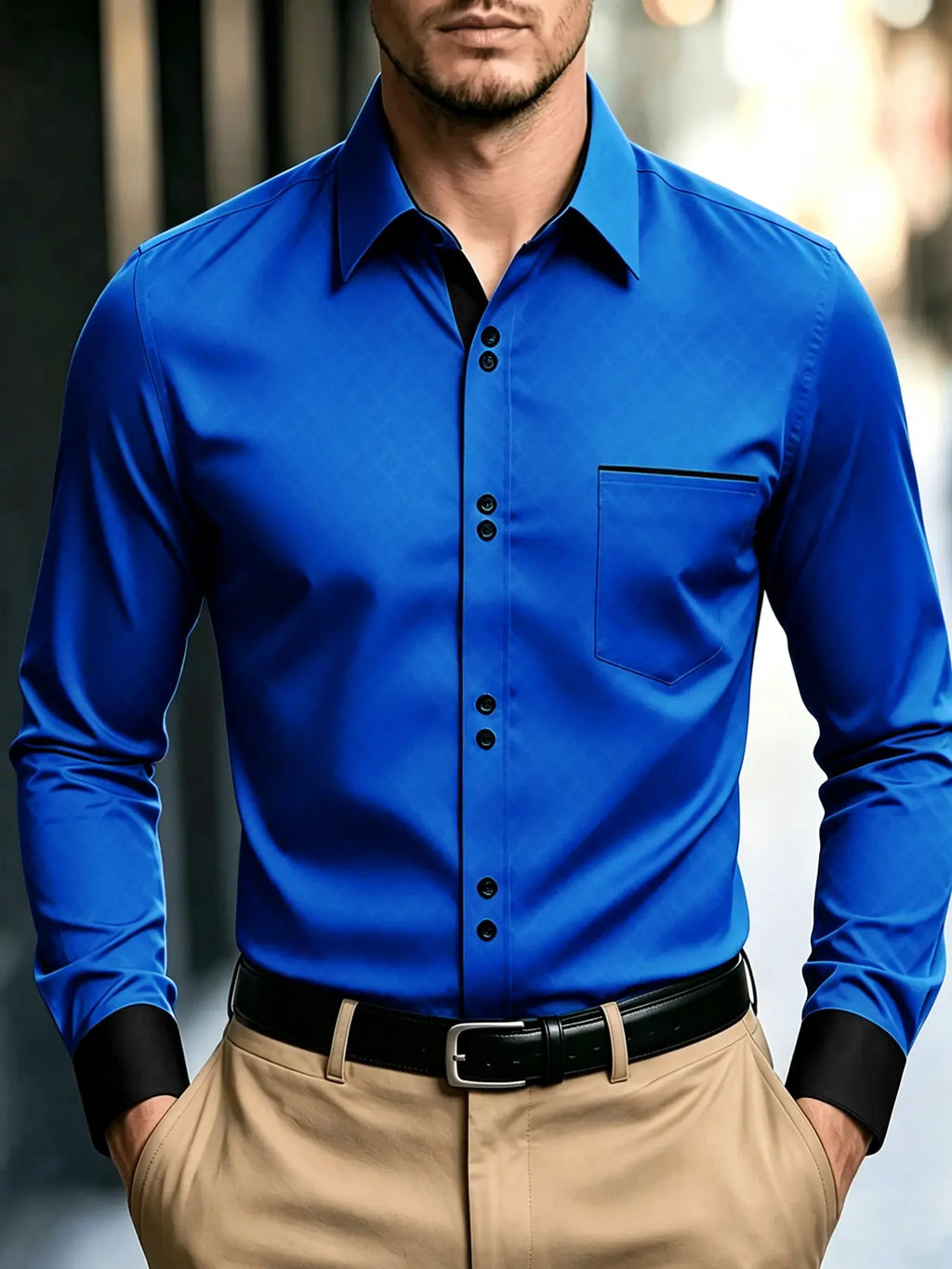 Men’s Diamond Pattern Button-Down Shirt – Slim Fit Long Sleeve Dress Shirt