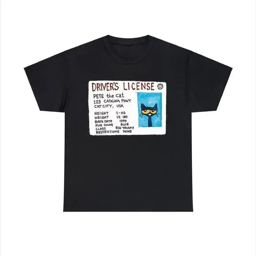 Pete the Cat Driver’s License Graphic T-Shirt, Sweatshirt & Hoodie – Funny Cartoon Cat ID Card Print, Back to School Humor, Retro Childhood Inspired Gift